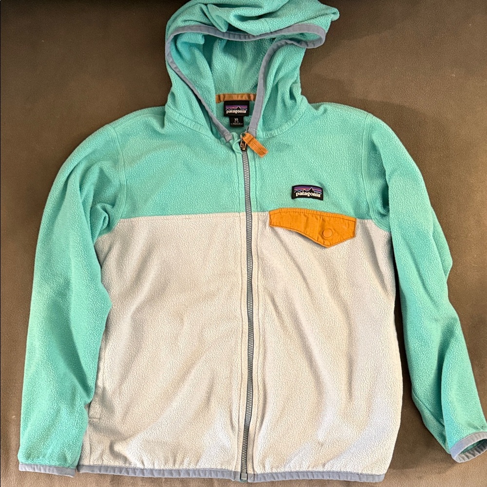 Patagonia Kids' Fleece Hoodie - Aqua and White